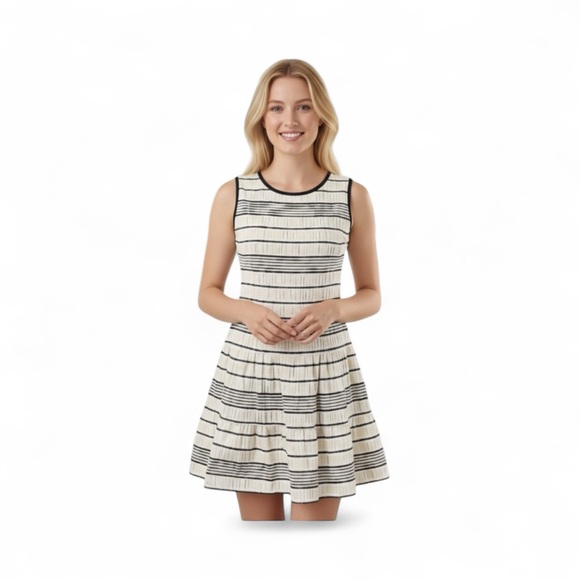 Sophie Max Gray & White A-line Silhouette Scooped Neck Lightweight Dress Size M - Picture 1 of 6